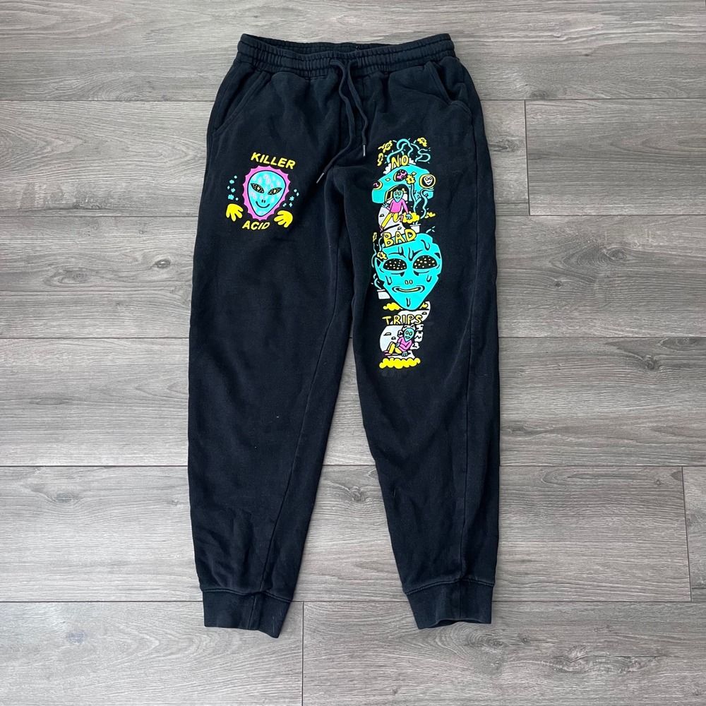 Killer Acid Men Black No Bad Trips Alien Graphic Sweatpants Joggers Small